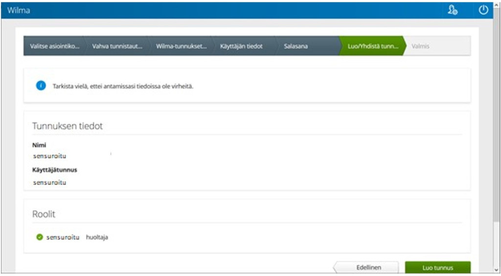 Tarkista tietosi ja klikkaa alalaidassa olevaa Luo tunnus -painiketta.